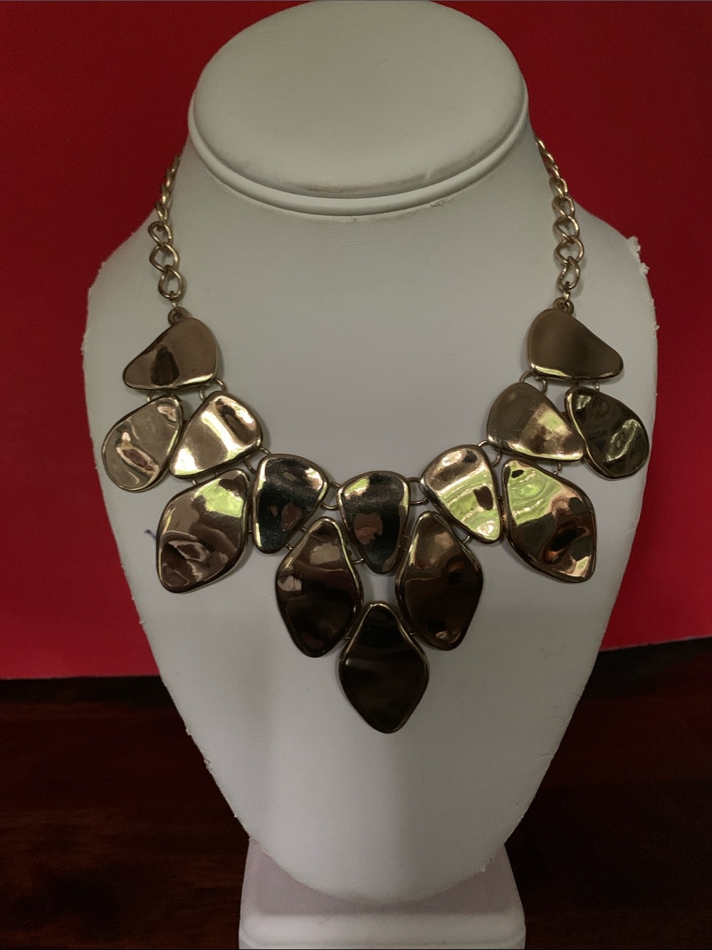 Metallic Gold Petal Bib Necklace - Picture 2 of 6